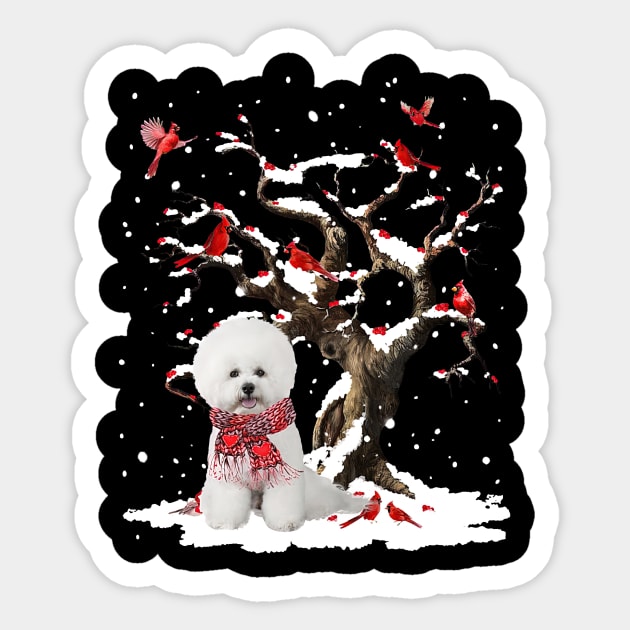 White Bichon Frise Scarf Cardinal Snow Christmas Sticker by cogemma.art